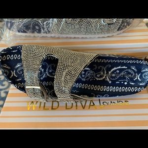 Wild Diva Lounge Rhinestone Blue Slide Sandals